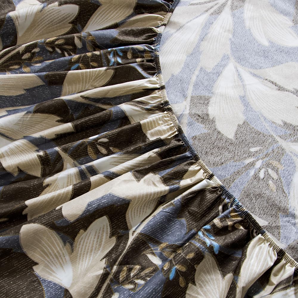 NATURETY Bedding Fitted Sheet with Deep Pocket,Leaf Designs Printed Thicken Fabric Bed Sheets (Gray Leafs, Twin)