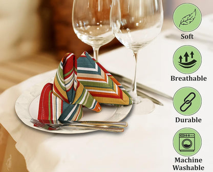RUVANTI Set of 6 100% Cotton Fabric Napkins - 20" x 20" - Washable, Soft & Absorbent for Fall, Halloween, Thanksgiving, Wedding, Dinner - Salsa Stripes