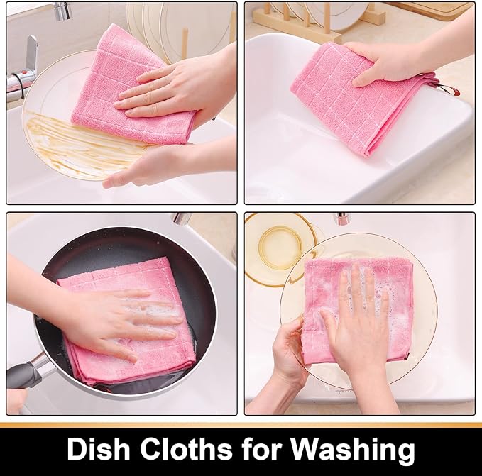 Mordimy 100% Cotton Terry Cloth Dish Cloths, Soft and Absorbent Checkered Dish