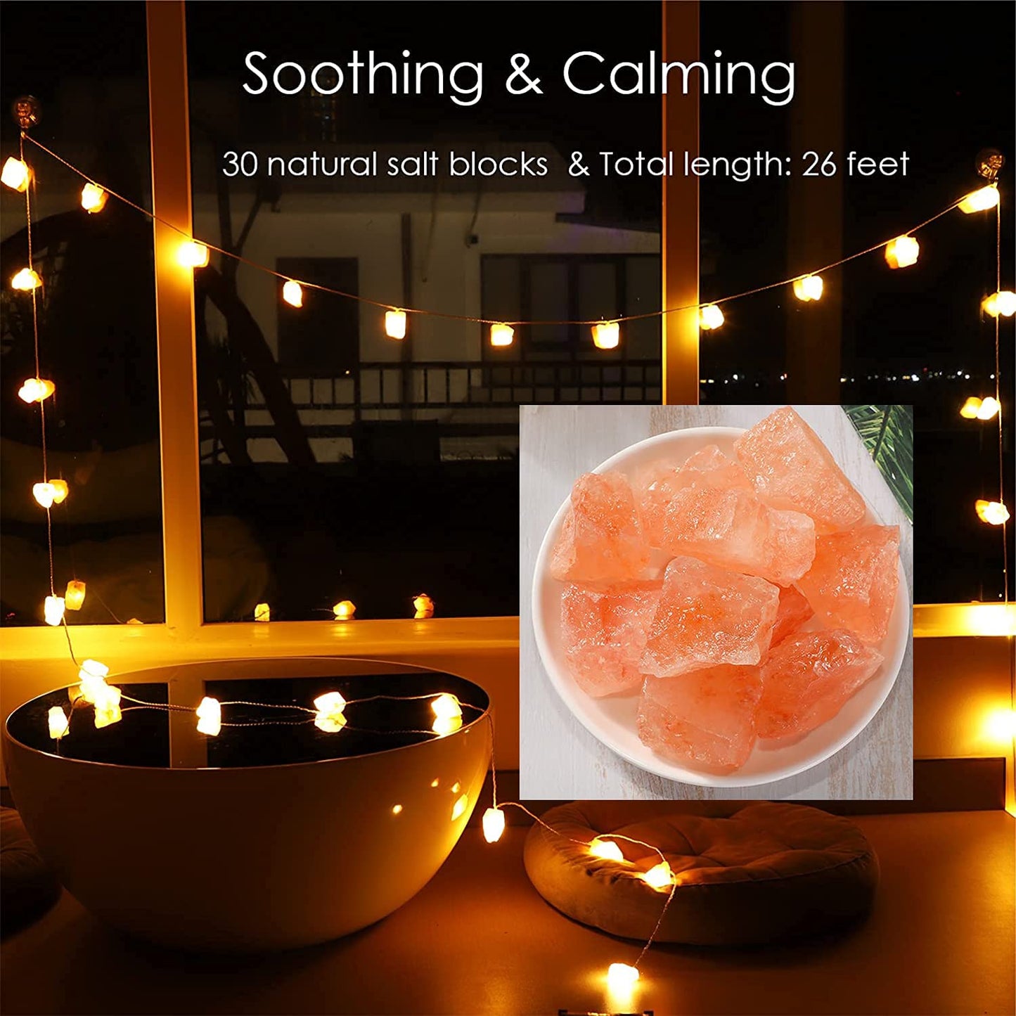 HeaHap Himalayan Salt String Lights with Switch, 20 Natural Salt Block LED Light with USB Interface Suitable for Decorating Home, Bedrooms, Fireplaces（Total Length: 11.5 Feet）