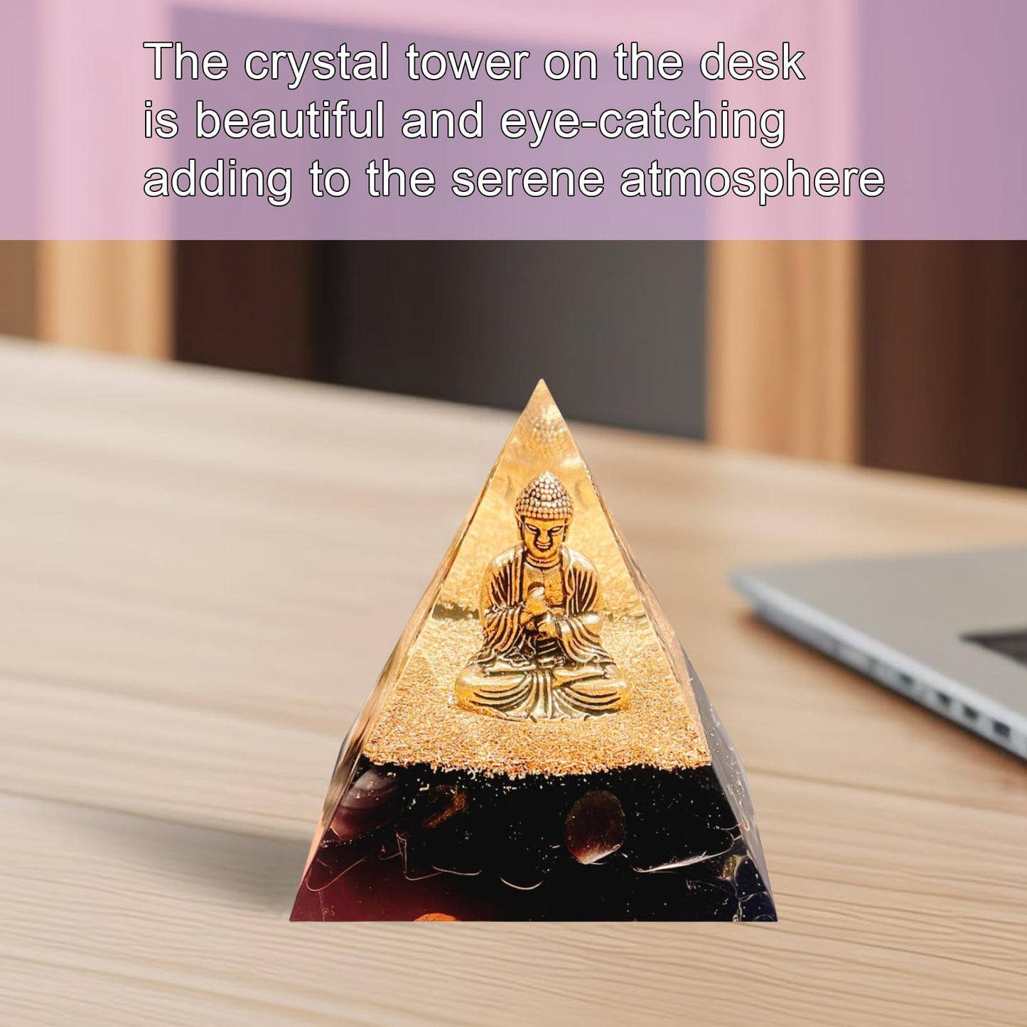 Saefheled Natural Obsidian Orgone Pyramid, Orgonite Crystal Healing Pyramid with Built-in Buddha Statue, Attract Wealth Success, Prosperity, Balance Chakra Used for Meditation & Healing, 6cm