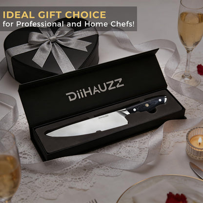 DiiHAUZZ Chef Knife, 8 Inch Ultra Sharp Kitchen Knife, Professional High Carbon Steel Chefs Knife with Full-Tang Ergonomic Handle for Kitchen, Gift Box for Mothers Day Gift