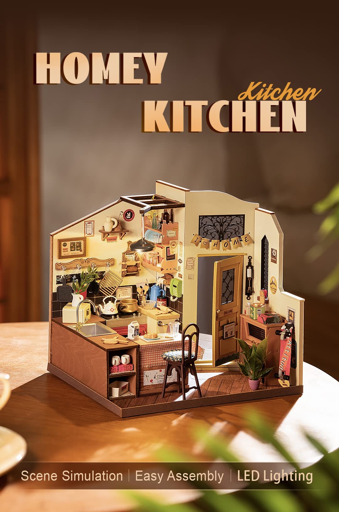 Rowood 3D Wooden Puzzle for Adults, DIY Miniature Dollhouse Kits, Homey Kitchen Bundle Ferris Wheel, Birthday