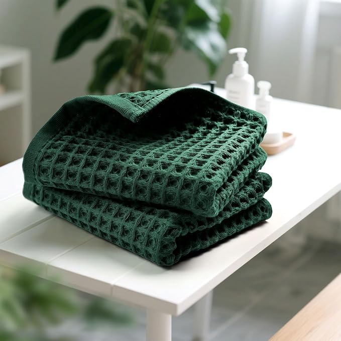 Jacquotha Waffle Hand Towels Set of 5 – Cotton, Quick Dry, Lint Free, 13” x 29”