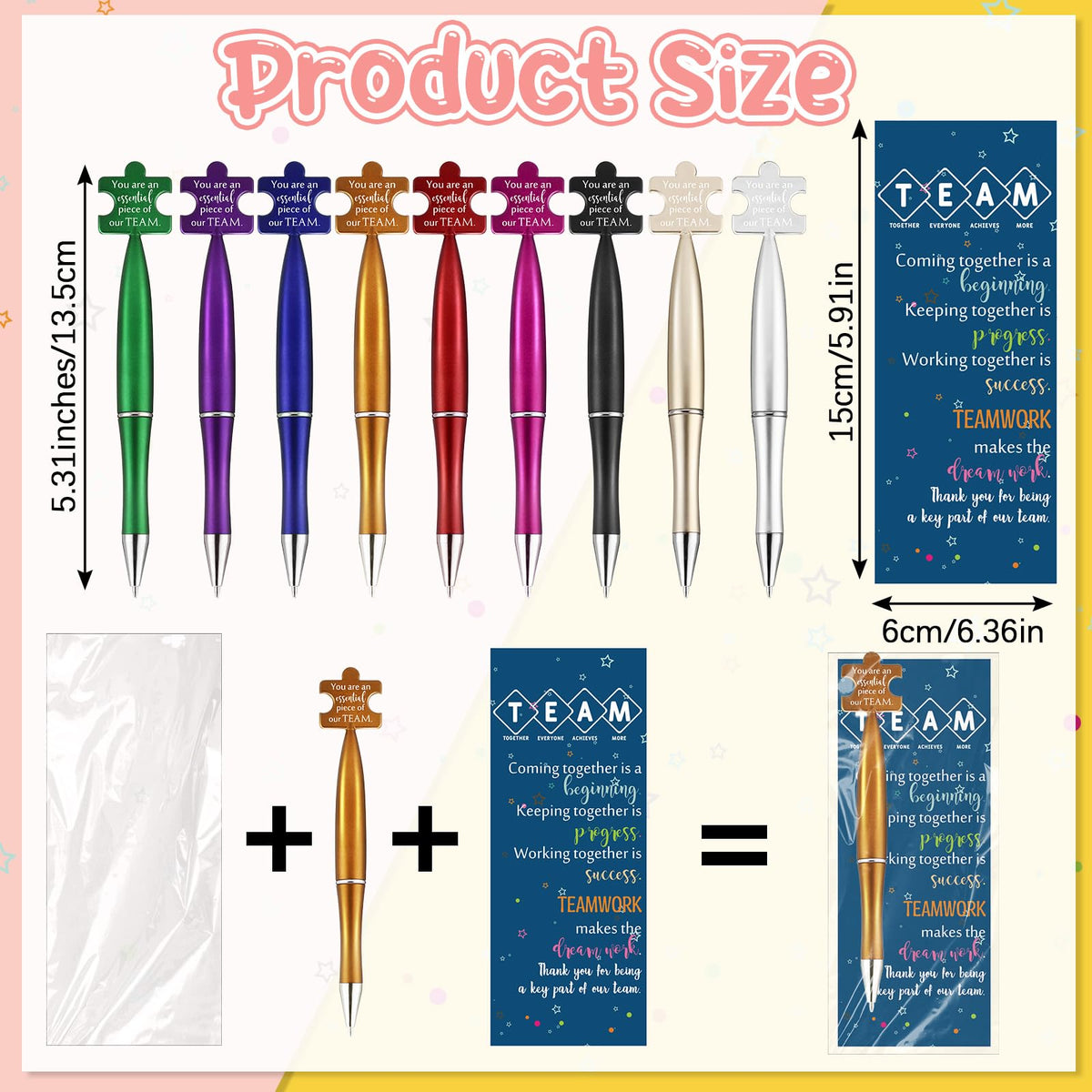 Sinload 30 Sets Team Appreciation Gifts Bulk Inspirational Puzzle Ballpoint Pens Motivational Cards Bookmark for Team Staff Office Coworker Employee Teamwork Gifts