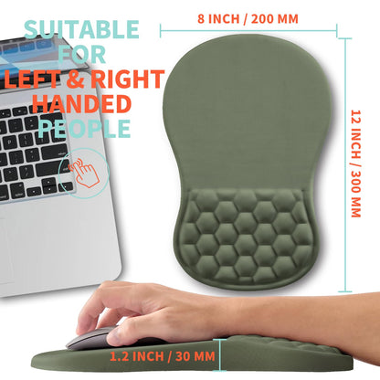 Kuosgm Ergonomic Mouse Pad Wrist Support with Memory Foam Massage Bulge, Carpal Tunnel Pain Relief Mousepad Wrist Rest for Mouse(12x8 inch,Olive Green)