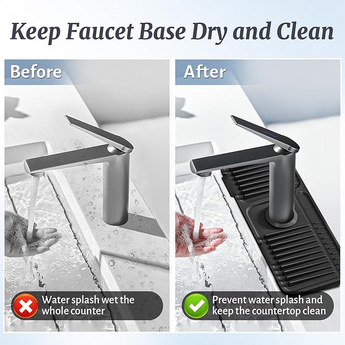 PoYang 14.6 inch Faucet Mat for Kitchen Sink Splash Guard, 7° Slope Silicone