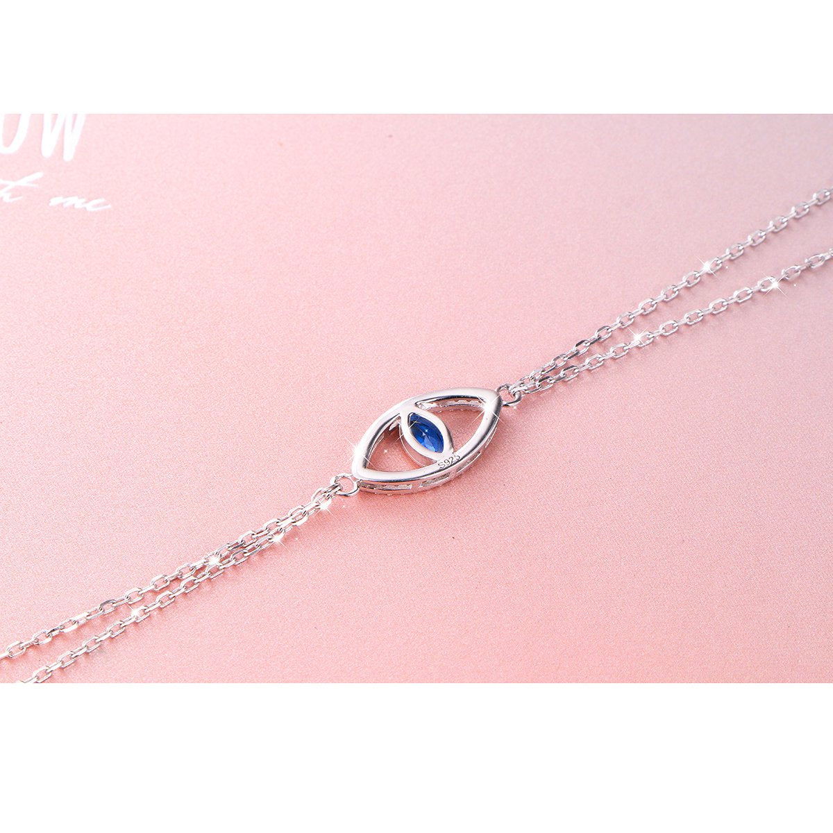 DAOCHONG 925 Sterling Silver Double Strand Cubic Zirconia Evil Eye Bracelet Protection Jewelry For Women (Blue)