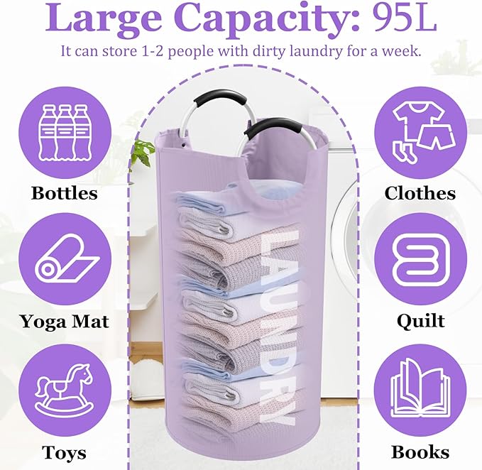 95L Folding Laundry Basket, Large Laundry Hamper