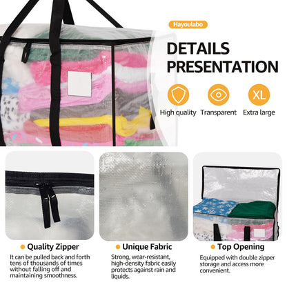 Moving Bags Heavy Duty Extra Large, Alternative for Moving Boxes & Moving Supplies,Clear Storage Bins with Lids, Plastic Packing Tote, Storage Bags for Clothes with Handles & Zippers(Clear, 6 Pack)
