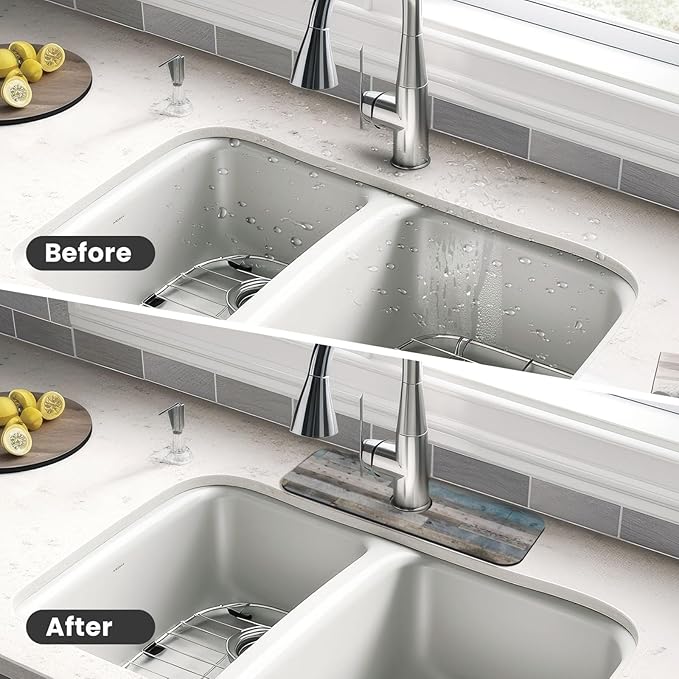 Vintage Rustic Farmhouse Blue Wood Kitchen Sink Splash Guard Faucet Mat 1 Pcs