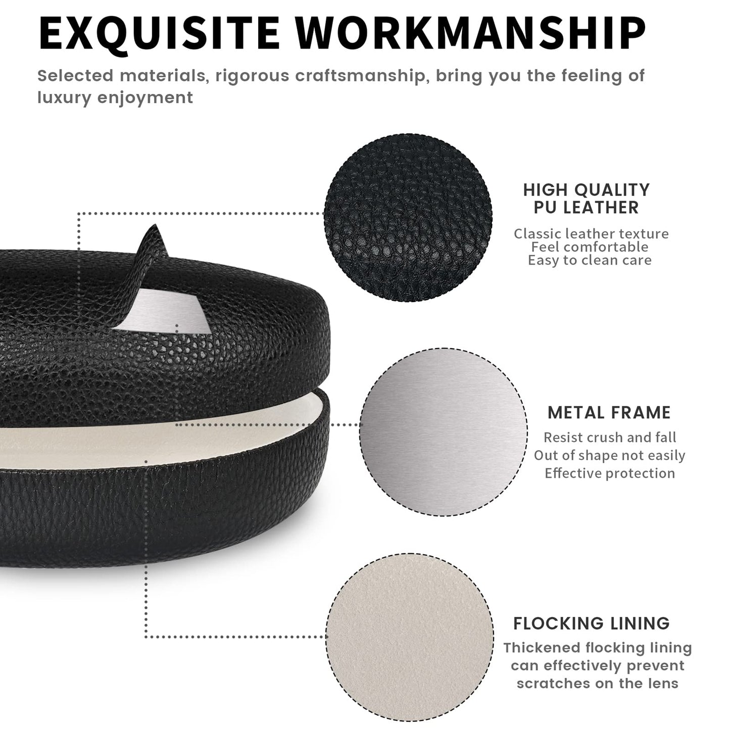 molshine Hard Shell Sunglasses Case,Classic Large Glasses Case for Sunglass,Eyeglasses with Cleaning Cloth,Pocket (Black)