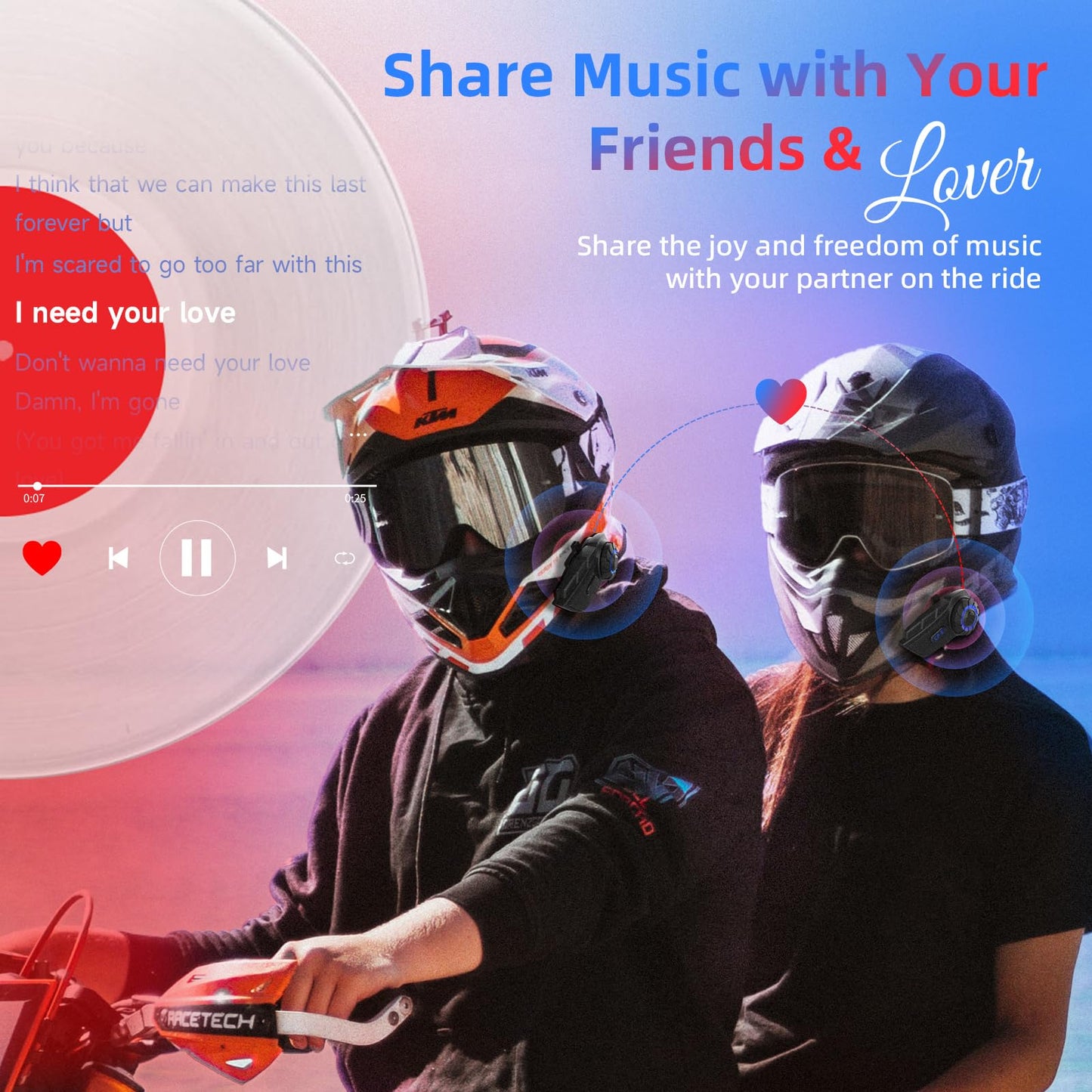 Moman Motorcycle Intercom, H2S Motorbike Helmet Headset 2-Way 1000M Communication System with Triple Noise Cancellation Audio Multitasking Hi-Fi Stereo Music Sharing FM AI Voice Waterproof, 2 Pack