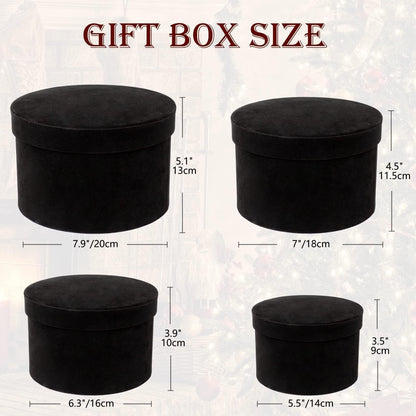 GnFlus Black Gift Boxes with Lids for Presents Set of 4 Round Velvet Nesting Gifts Box for Arrangements Flowers Wedding Birthday Mothers Valentines Day Bridesmaid Christmas Party Anniversary