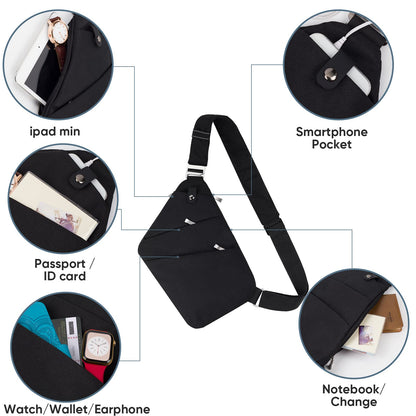BROADREAM Anti Theft Sash Sling Crossbody Bag, Nylon Small Rucksack for Women, Waterproof One Strap Backpack Chest Bag, Casual Lightweight Men Bags for Travel Sports Hiking Cycling