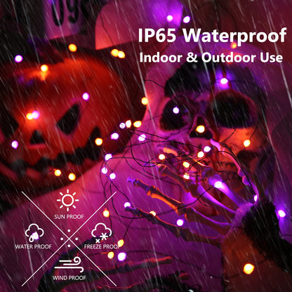 iBaycon 2 Pack 50 LED Battery Halloween Lights, 16.4ft Battery Operated Halloween Lights, Orange Purple Waterproof Twinkle Fairy Lights with 8 Modes & Timer for Indoor Outdoor Halloween Decorations