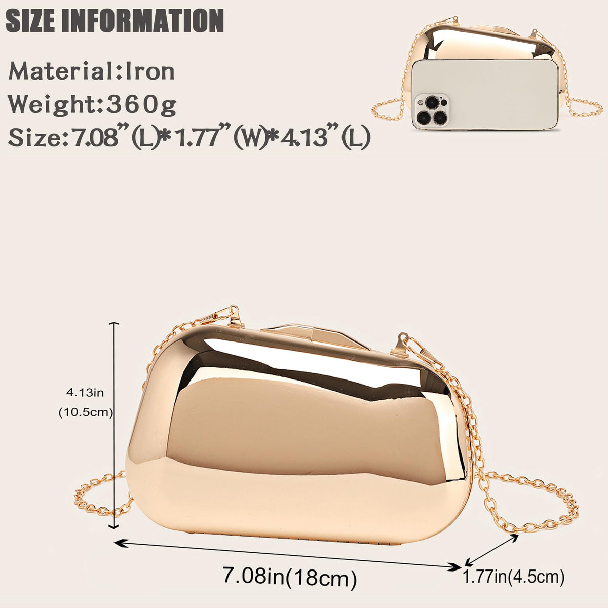 Buric Clutch Purse for Women Metallic Evening Bag Acrylic Shell Handbag With Chain for Wedding Party Prom Gold