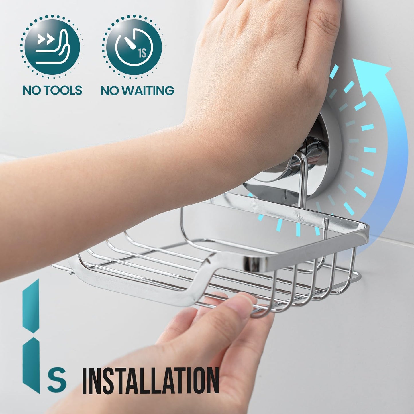 TAILI Soap Holder Dish Suction Cup, Soap Dish for Shower, Suction Bar Soap Holder for Bathroom, Rustproof Stainless Steel Drainable Bath Soap Dish, Drill-Free, Silver