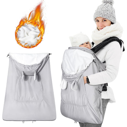 Orzbow Waterproof Baby Carrier Cover, Baby Carrier Cover Winter with Bag, Machine Washable, Central Pocket, Removable Drawstring Top, Bottom Double Two-Way Zippers, Light Grey Bear