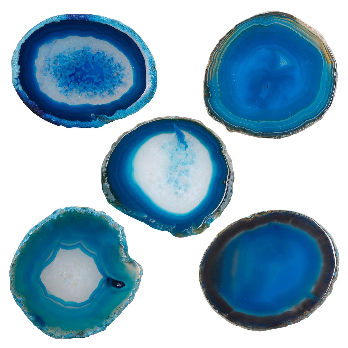 dssmboom Set of 2 Polished Agate Slice Coasters Geode Slab Place Cards for Wedding, Irregular Agate Stone Slab Decoration for Home Office, Blue
