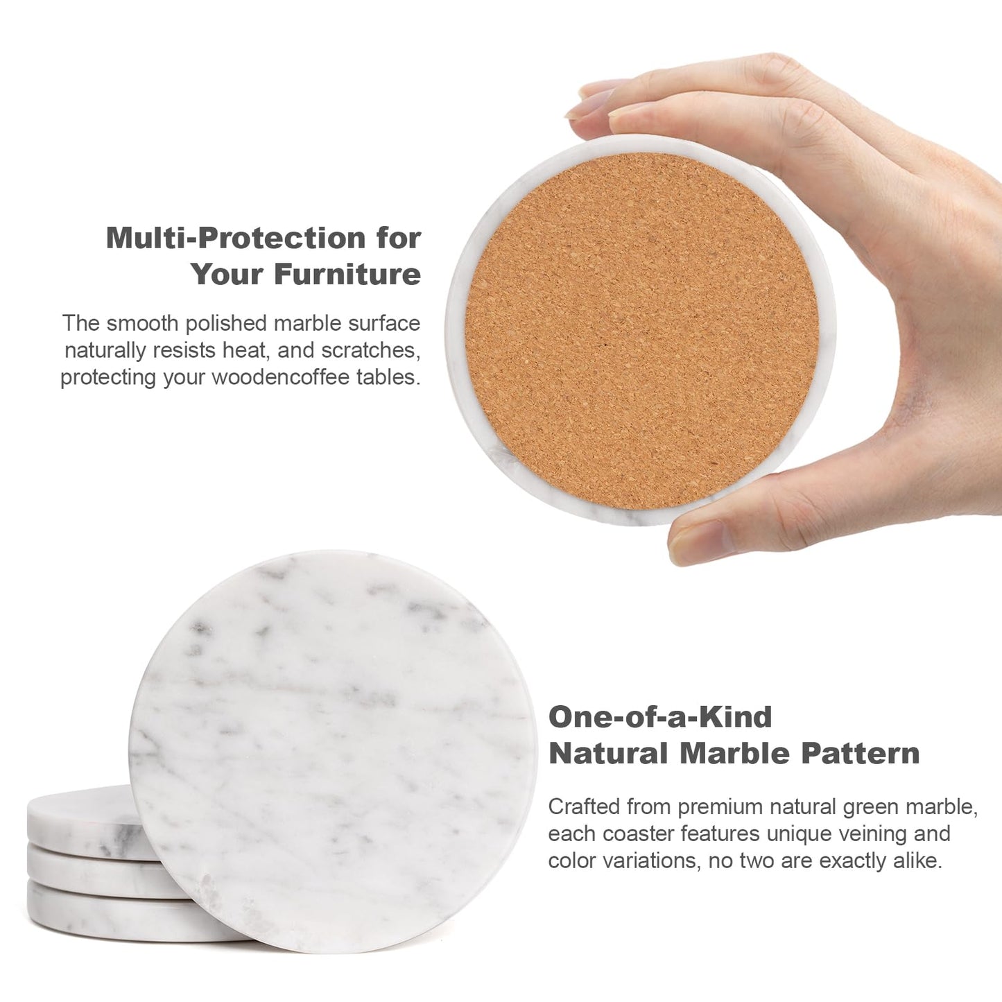 Set of 4 White Drink Coasters, 4-Inch Exquisite Marble Stone Coasters, Natural Stone Design, Perfect for housewarmings, Anniversaries, and Office Decor, While Helping Protect countertops