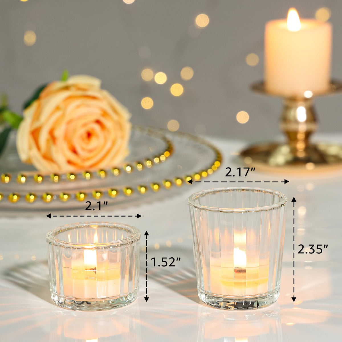 SUPMIND 24 Pcs Ribbed Clear Votive Candle Holders – Glass Tea Light Candle Holder for Weddings, Baby Showers, Home Decor, Party Centerpieces, and Table Decoration