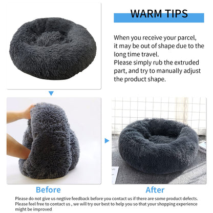 UUEMB 50cm Calming Dog Cat Bed, Plush Donut Pets Beds for Small Dogs Cats, Soft Puppy Kitten Cuddler Round Bed Cushion, Washable Warm Dog Beds for Improved Sleeping (Dark Grey)