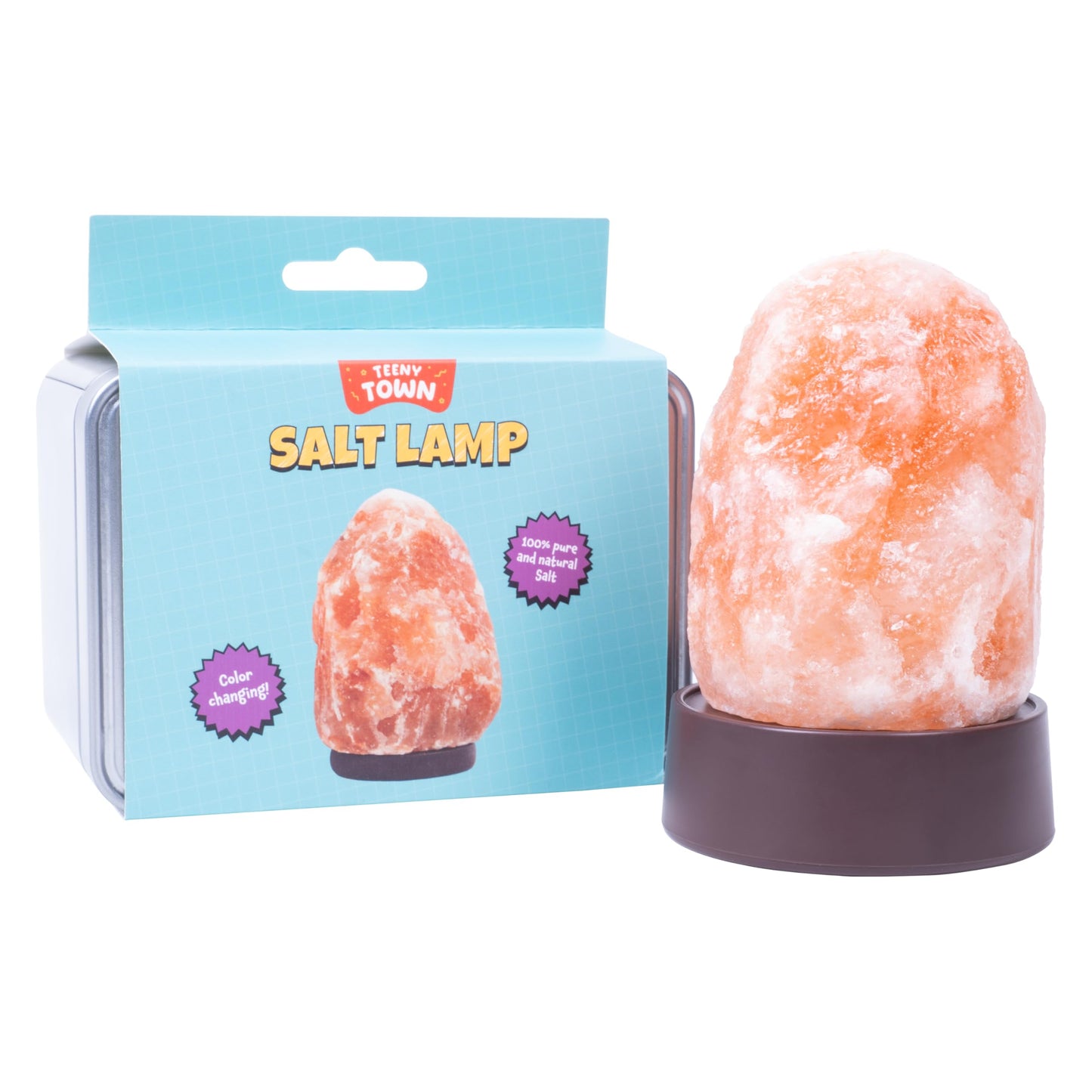 Fizz Creations Teeny Town Miniature Himalayan Salt Lamp – Battery-Operated LED Mood Light with Carry Case – Ideal for Desktops, Coffee Tables, and Small Spaces – Natural Orange Glow