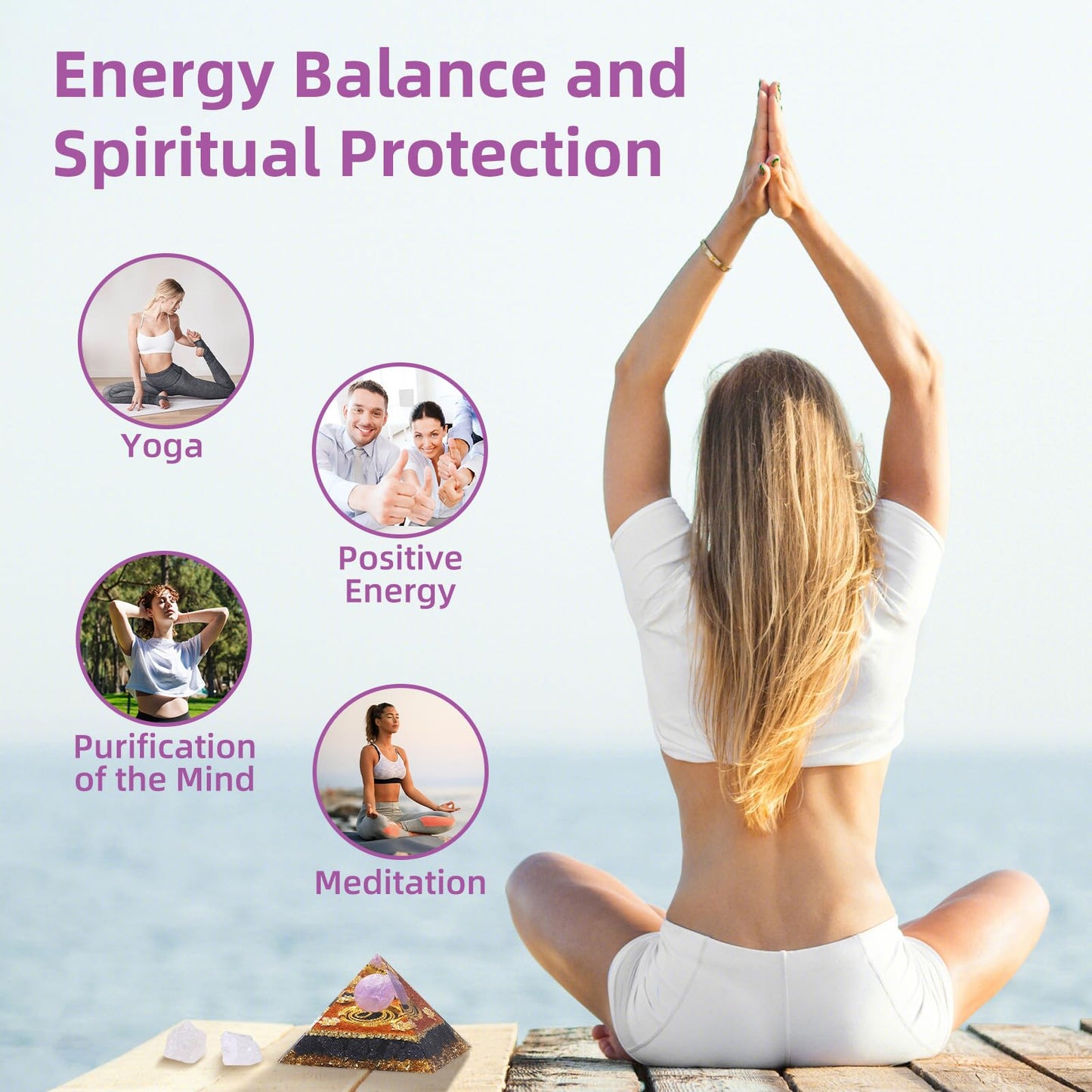 Hopeseed Orgone Crystal Pyramid Orgonite Amethyst&Blue Sandstone Stones Healing Crystals Pyramid for Positive Energ Reduce Stress Chakra Meditation Attracts Lucky and Success Spiritual Gifts
