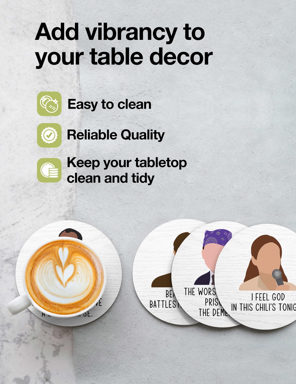 PWHINGN Funny The Office Themed Coasters for Drinks - New Girl Merchandise Coasters Set of 6 with Holder, New Girl Merch TV Show Gifts for Coffee Table, The Office Gifts for Man Women Fans