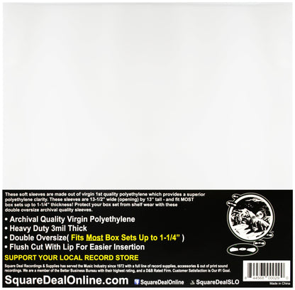 (25-Pack) Double Oversized 12 Inch Vinyl Record Outer Sleeves – 3 Mil High-Clarity Virgin Polyethylene – Flush Cut with Lip for Easy Insertion – Archival Protection for Most Box Sets up to 1.25 Inch