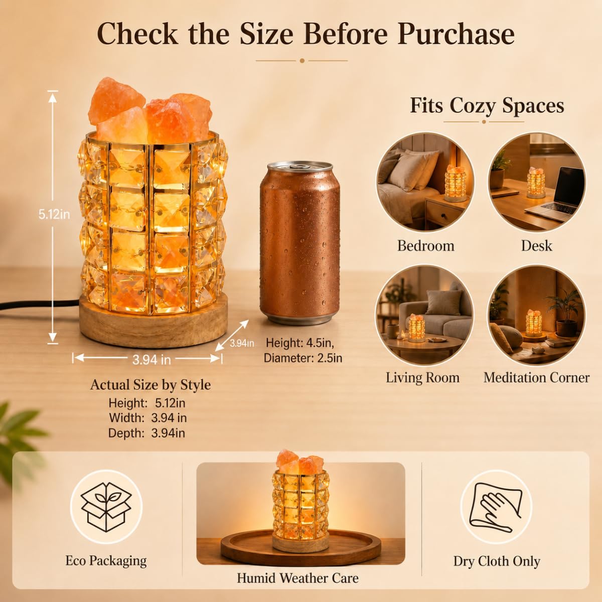 LOOPUPU Himalayan Salt Lamp 5in Plug-in Natural Pink Salt Rock Night Light Dimmer Switch 2 Bulbs Included Bedroom Desk Decor (Crystal Column)