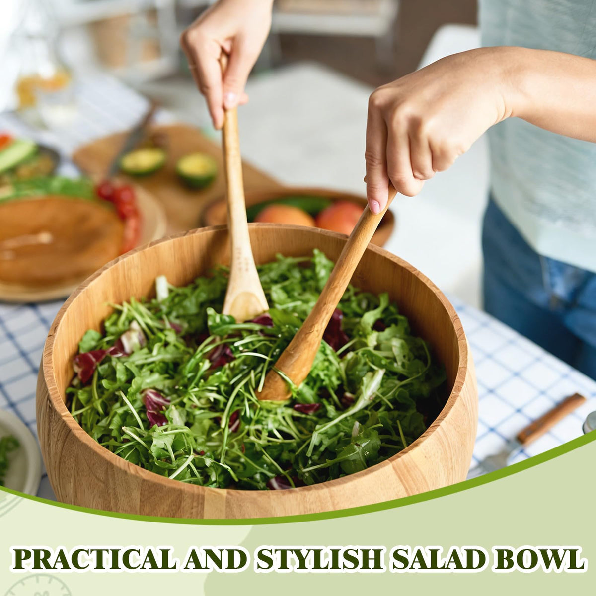 Yiyiring 15 x 5 Inch Exra Large Wood Salad Bowl Wide Large Wood Bowl for Mixing Salad Cut Fruits Pasta Snacks Food Dishes Restaurant Kitchen Countertop Decorative Handcrafted Home Wedding Party