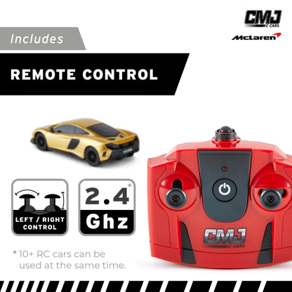 CMJ RC Cars™ McLaren 675LT Officially Licensed Remote Control Car 1:24 Scale Working Lights 2.4Ghz Gold