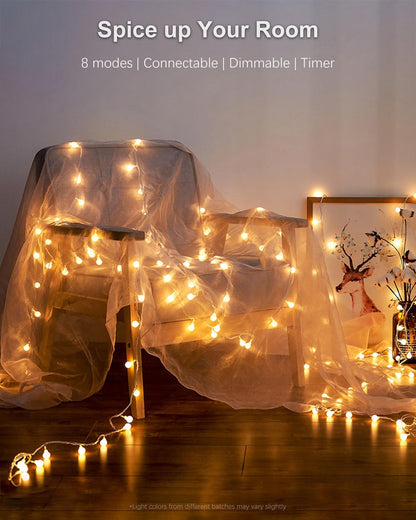 Globe String Lights, 59 Ft 100 LED Christmas Lights with Remote Timer, Connectable Plug in Twinkle Lights for Bedroom Wedding Classroom Indoor Outdoor Decor, Warm White