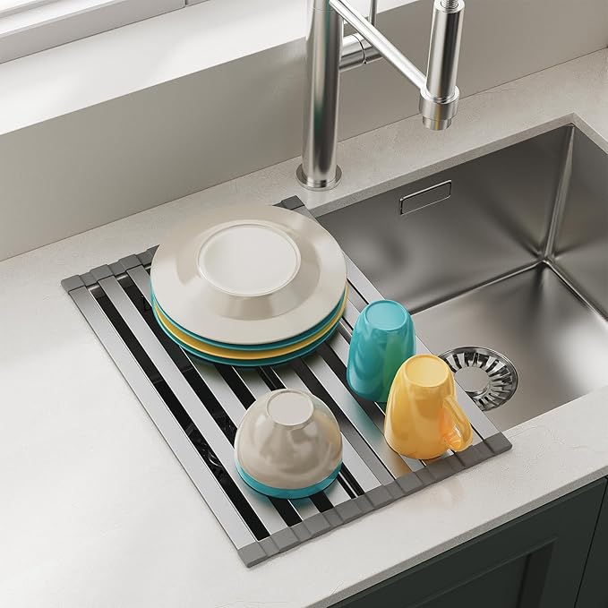 Aluminum Roll Up Dish Drying Rack Over The Sink, 17.7" x 13.4" Rust-Proof