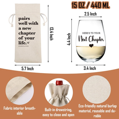 New Chapter Wine Bag Glass Set Farewell Gifts for coworkers Going Away Gift for Friends New Beginning New Business Owner New Job Gifts for Coworker Boss Teacher