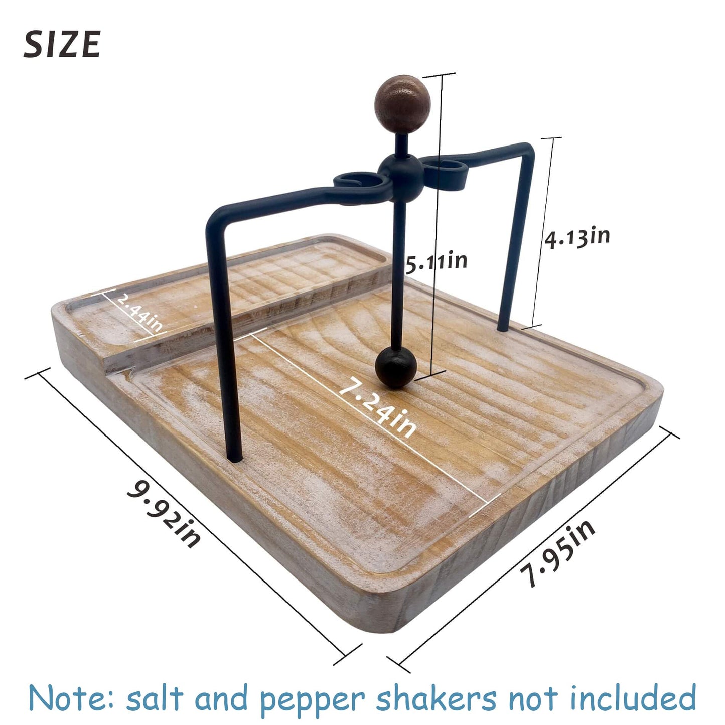 Flat Napkin Holder with Salt and Pepper Shakers, Kitchen Table Decor, 2-in-1 Rustic Napkin Holder for Paper Napkins, Wooden Table Decor for Bar, Kitchen & Dinning Room