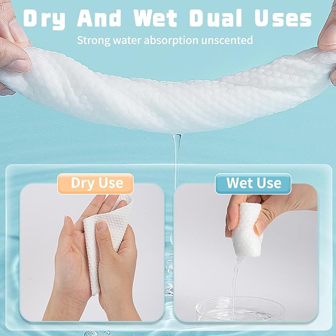 100 Count Disposable Face Towel, Biodegradable Cotton Facial Dry Wipes