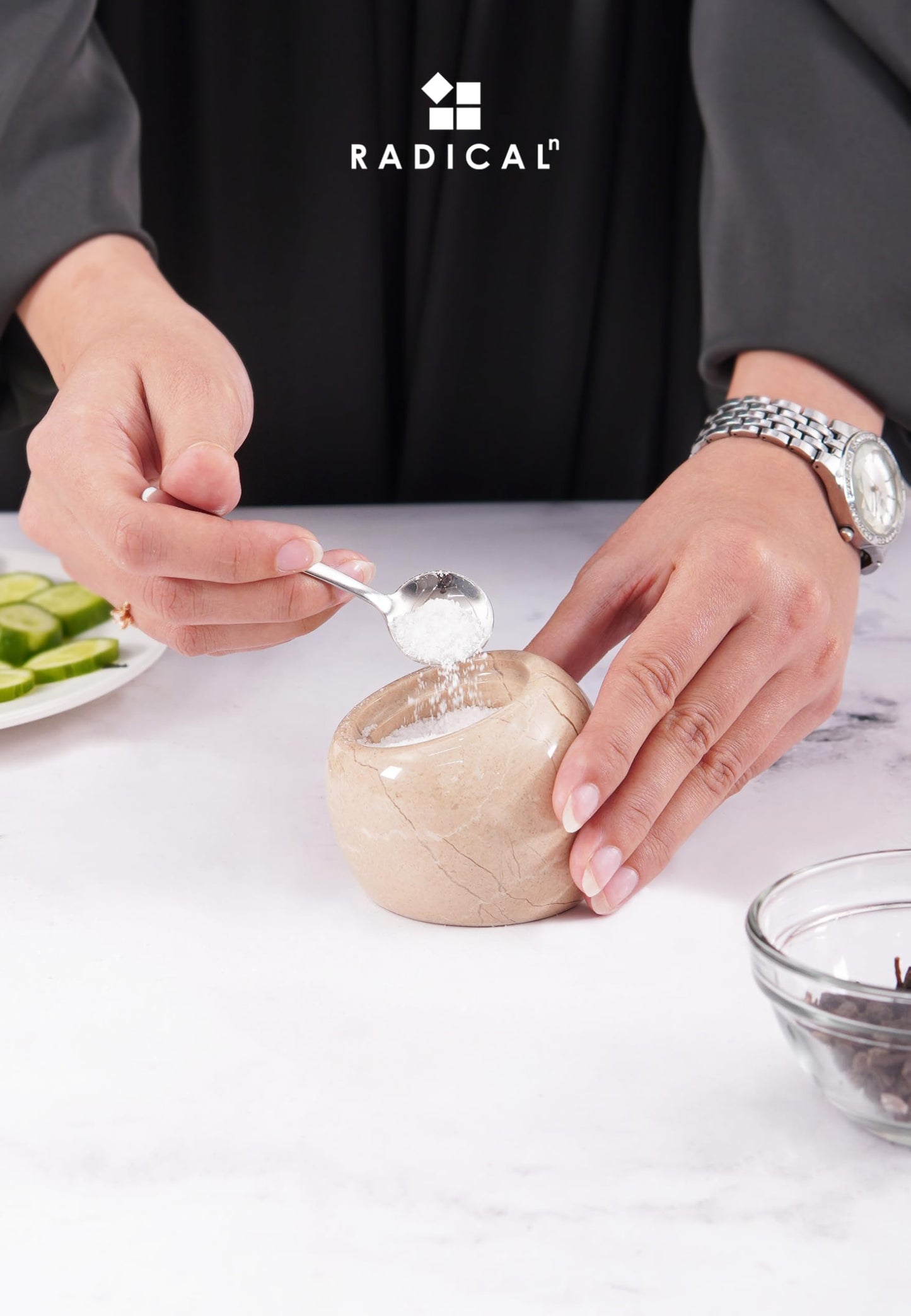 Radicaln Marble Salt Cellar with Lid 3" Inch Verona Salt Jar & Spice Storage Containers For Kitchen Countertop, Ideal Sugar Bowl & Salt dish For Table