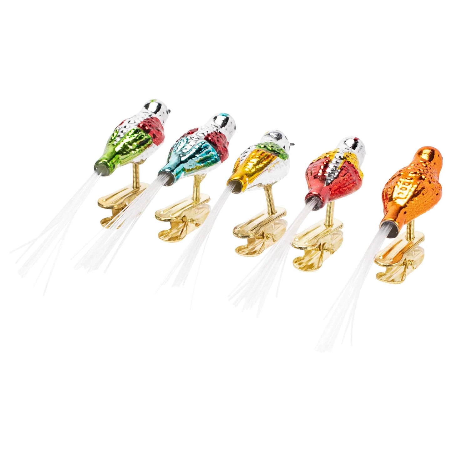 Kurt Adler Early Years Glass Clip-On Bird, 4.5-Inch, Set of 5