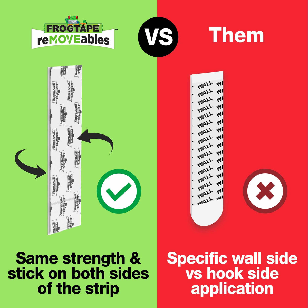 FrogTape reMOVEables Damage Free Adhesive Wall Hook - Removable Large Utility Wall Hooks for Hanging - No Nails - Holds up to 5 lbs - 6 Reusable Hooks & 12 Adhesive Strips - White (Pack of 12)