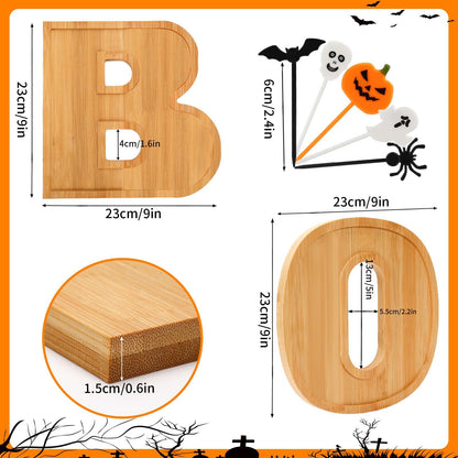 AUGSUN 53Pcs Halloween Charcuterie Board Set, 3 BOO Halloween Cheese Board Wooden Serving Platter with 50 Plastic Toothpicks for Party Buffet Supplies for Home Outdoor Party Decoration