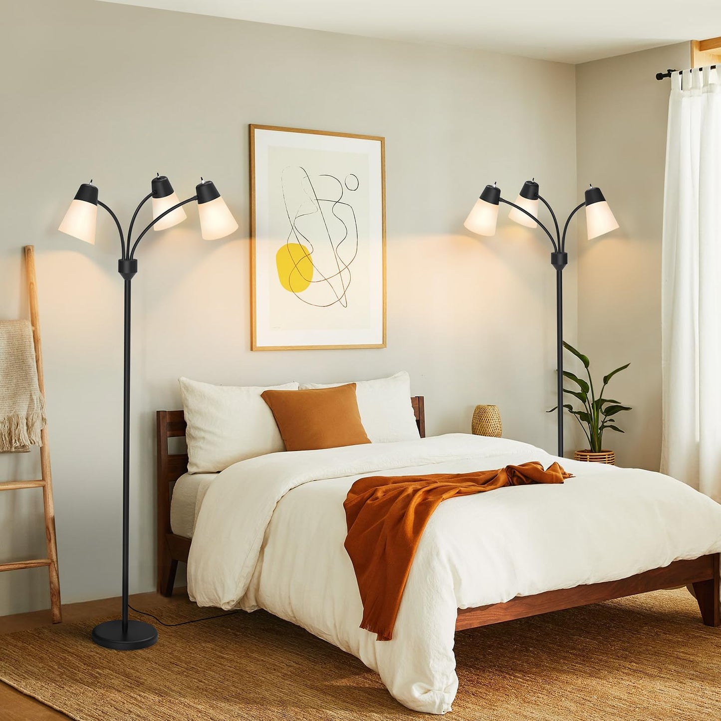FOLKSMATE 3-Light Floor Lamp, LED Medusa Muiti-Head Adjustable Arc Standing Lamp, Tree Tall Light for Living Room, Kid Room, Bedroom, Black