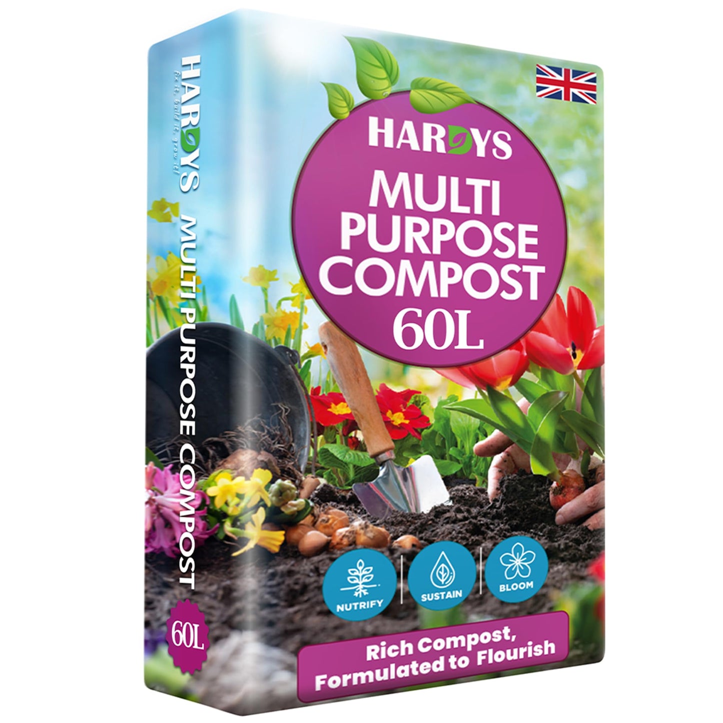 Hardys 60L Multi Purpose Compost - Potting & Seed Compost for Outdoor Plants | All Purpose Indoor Plants Potting | Nutrient Rich Fertiliser for Garden, Pots, Planter Beds