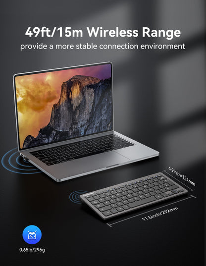 TECKNET 2.4G Wireless Keyboard, Small Keyboards with Media Hotkeys, Ultra Slim Compact Wireless Keyboard, 12-Month Battery Life, Compatible with PC, Desktop, Laptop, Smart TV - Grey