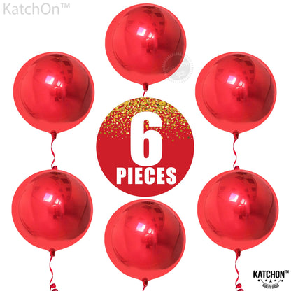 KatchOn, Red Foil Balloons - Big 22 Inch, Pack of 6 | 4D Sphere Metallic Red Balloons for Happy Birthday Decoration, Carnival Decoration, Wedding, Christmas Decorations | New Years Decorations 2026