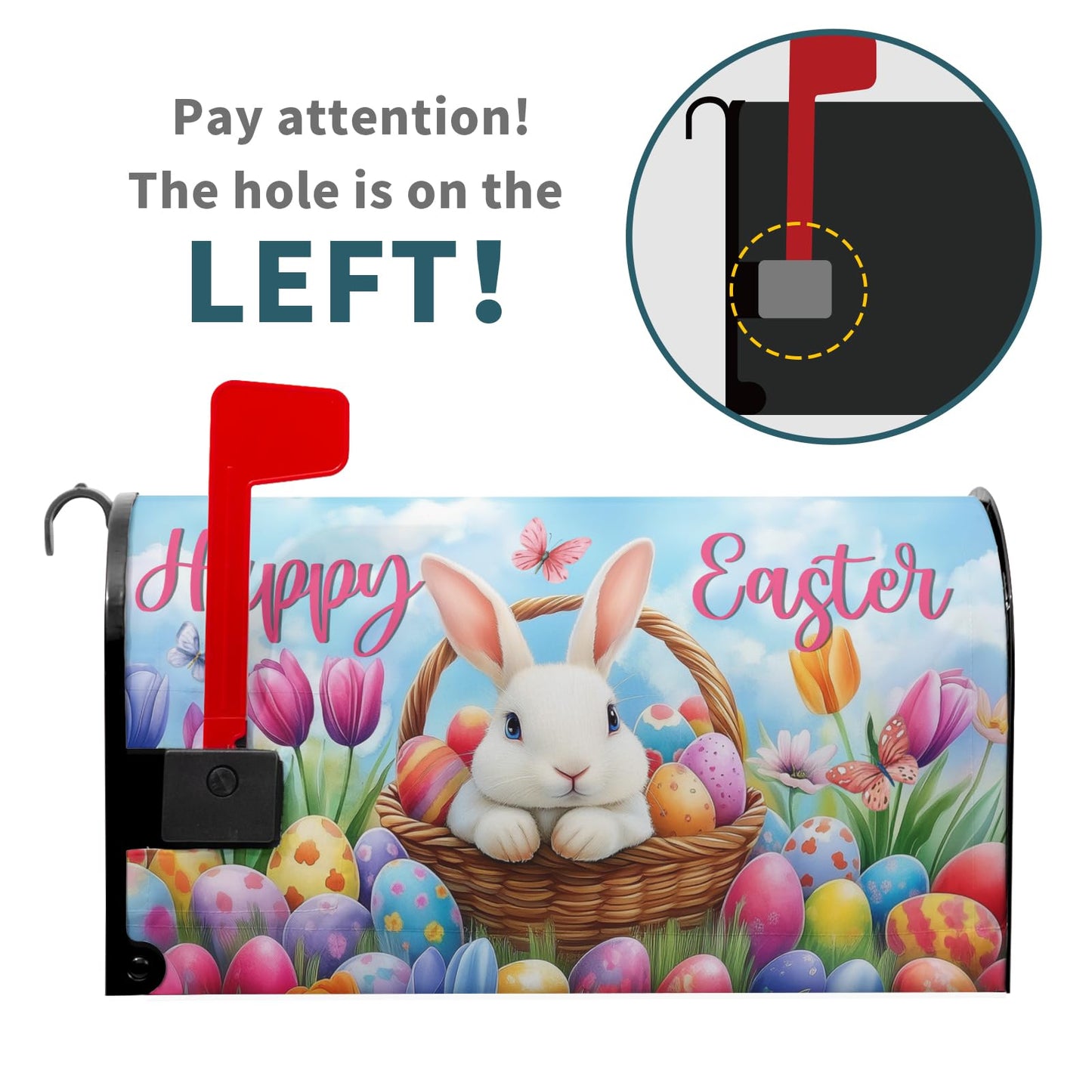 Happy Easter Welcome Mailbox Cover Magnetic Standard Size 25"x21" Cute Bunny Rabbit Eggs Decorative Post Letter Box Wrap Farmhouse Spring Easter for Garden Yard Outdoor Easter Mailbox Decoration