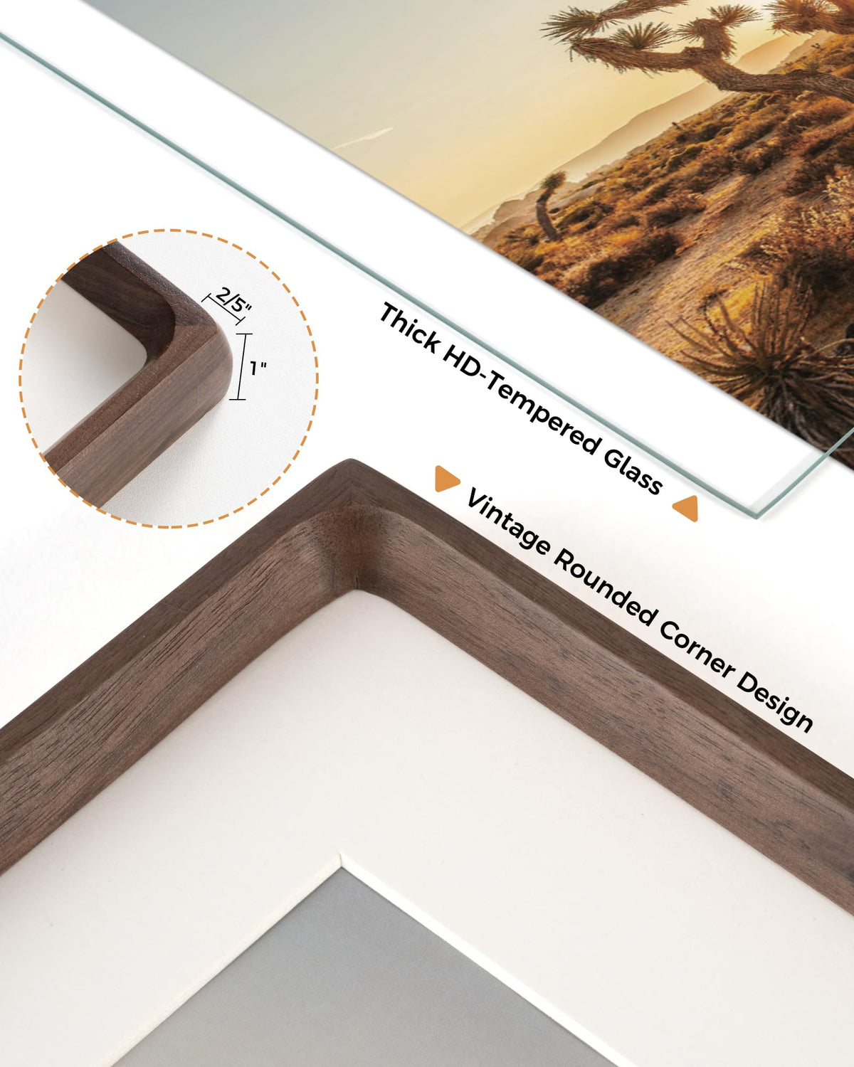 RICHFOCUS 11x14 Picture Frame USA-Sourced Natural Walnut Solid Wood Photo Frame Handcrafted Rounded Corner Wooden Frame with Real Glass Display Photos 8x10 with Mat or 11x14 Without Mat