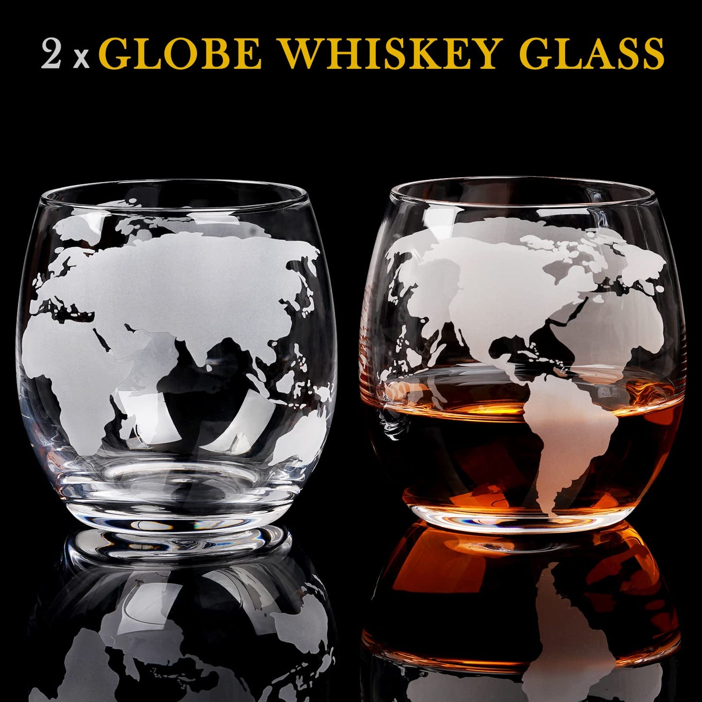 PONPUR Gifts for Men Dad Fathers Day, Whiskey Decanter Globe Set with 2 Ball Stones & 2 Glasses, Anniversary Birthday Gifts for Him Husband Boyfriend Brother, Cool Stuff Gift for Bourbon Scotch